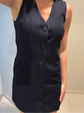 Steve Madden Navy Pinstripe Button-Front Mini Dress